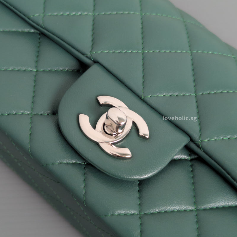 Mini Rectangle Forest Green Lambskin Silver Hardware