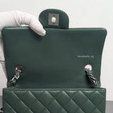 Mini Rectangle Forest Green Lambskin Silver Hardware