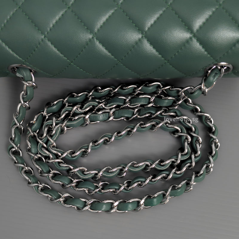 Mini Rectangle Forest Green Lambskin Silver Hardware