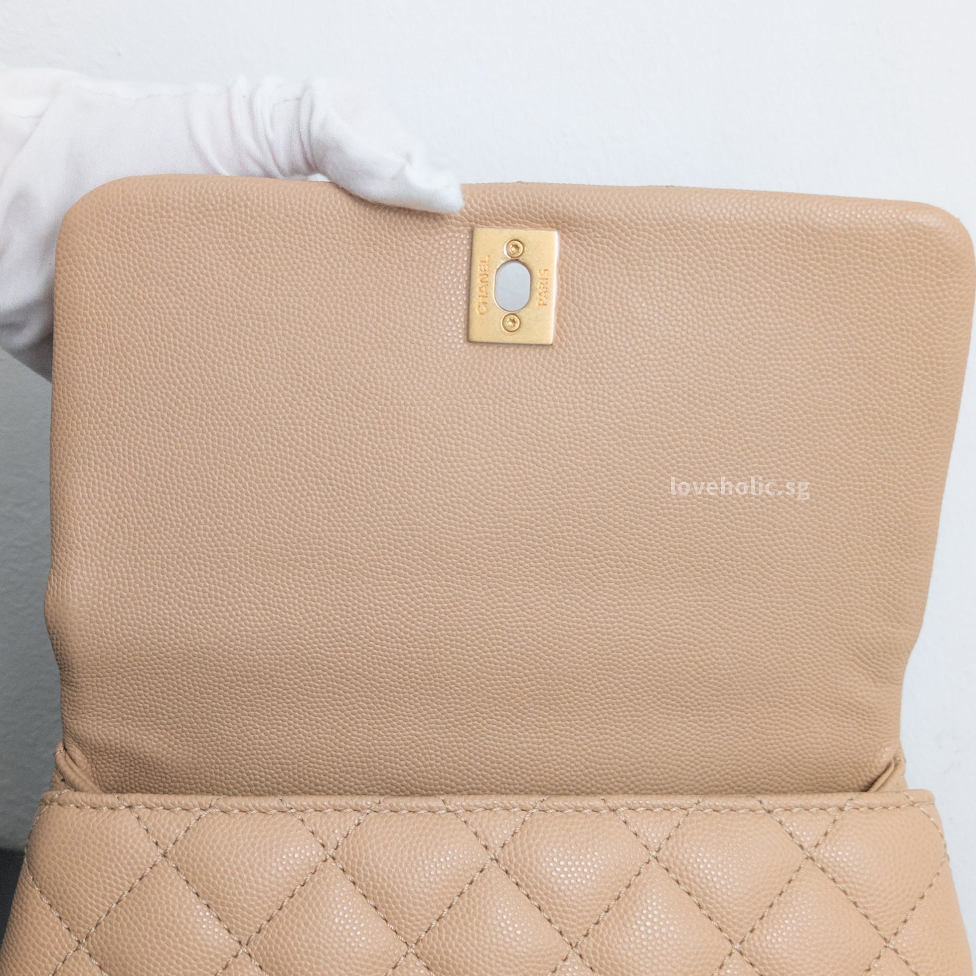 Chanel Coco Handle Small | Beige Caviar Gold Hardware-details