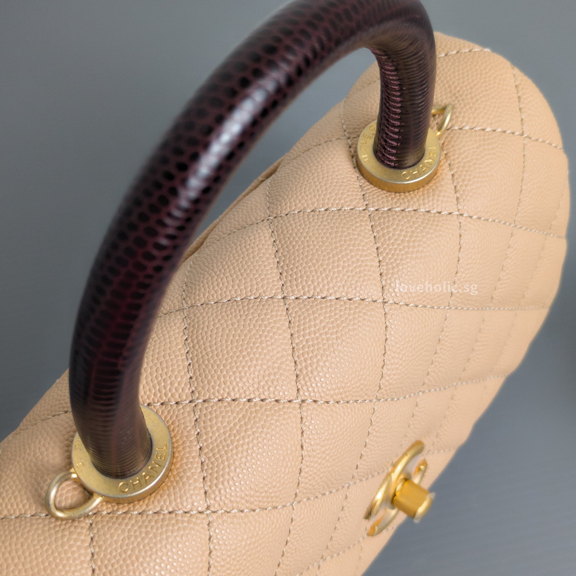 Chanel Coco Handle Small | Beige Caviar Gold Hardware-details