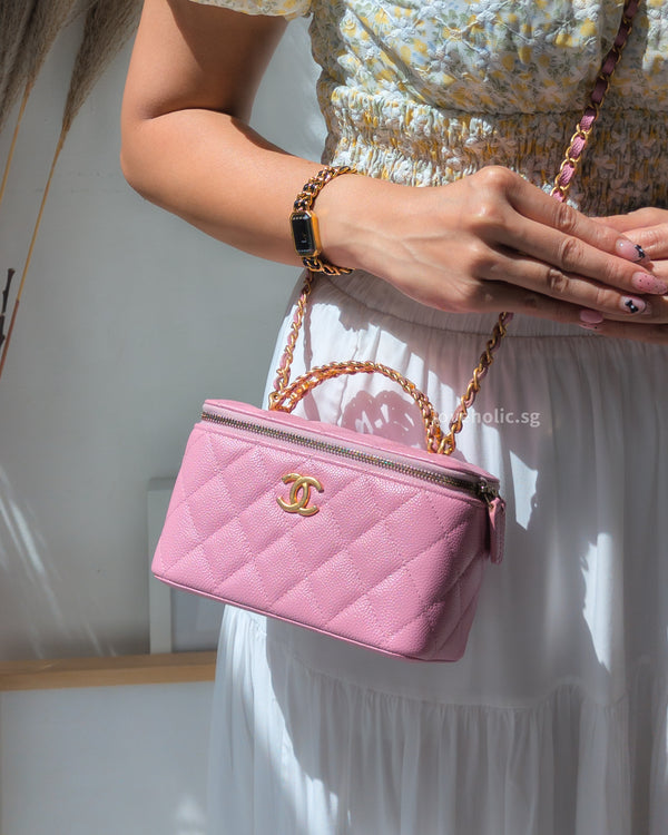 Top Handle Vanity On Chain "Pick Me Up" 22S | Pink Caviar Brushed Gold Hardware