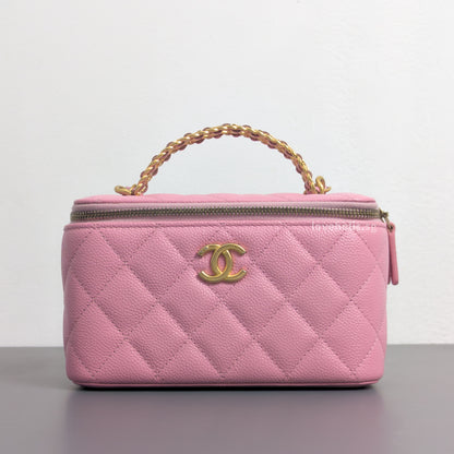 Top Handle Vanity On Chain "Pick Me Up" 22S | Pink Caviar Brushed Gold Hardware