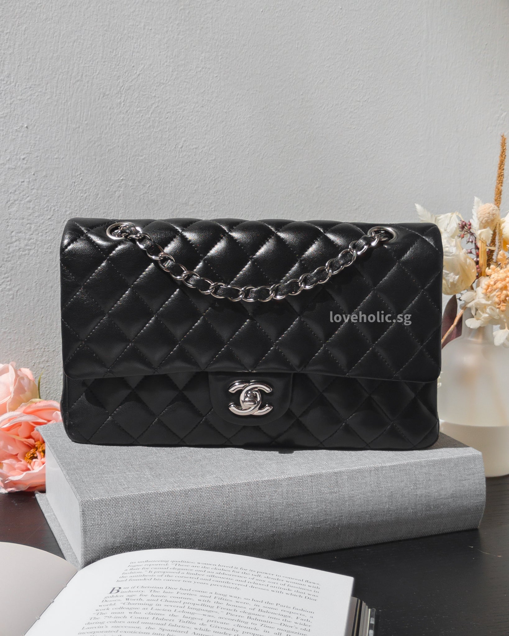 Chanel Classic Flap Medium | Black Lambskin Silver Hardware-front