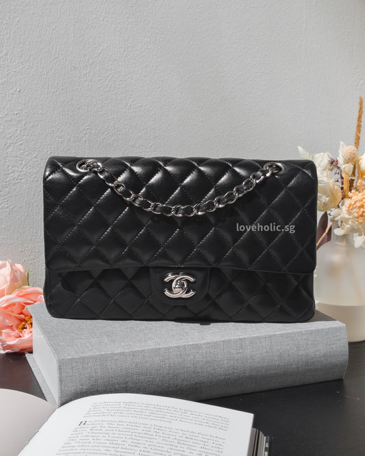 Chanel Classic Flap Medium | Black Lambskin Silver Hardware-front