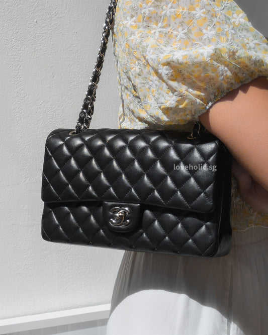 Chanel Classic Flap Medium | Black Lambskin Silver Hardware-model