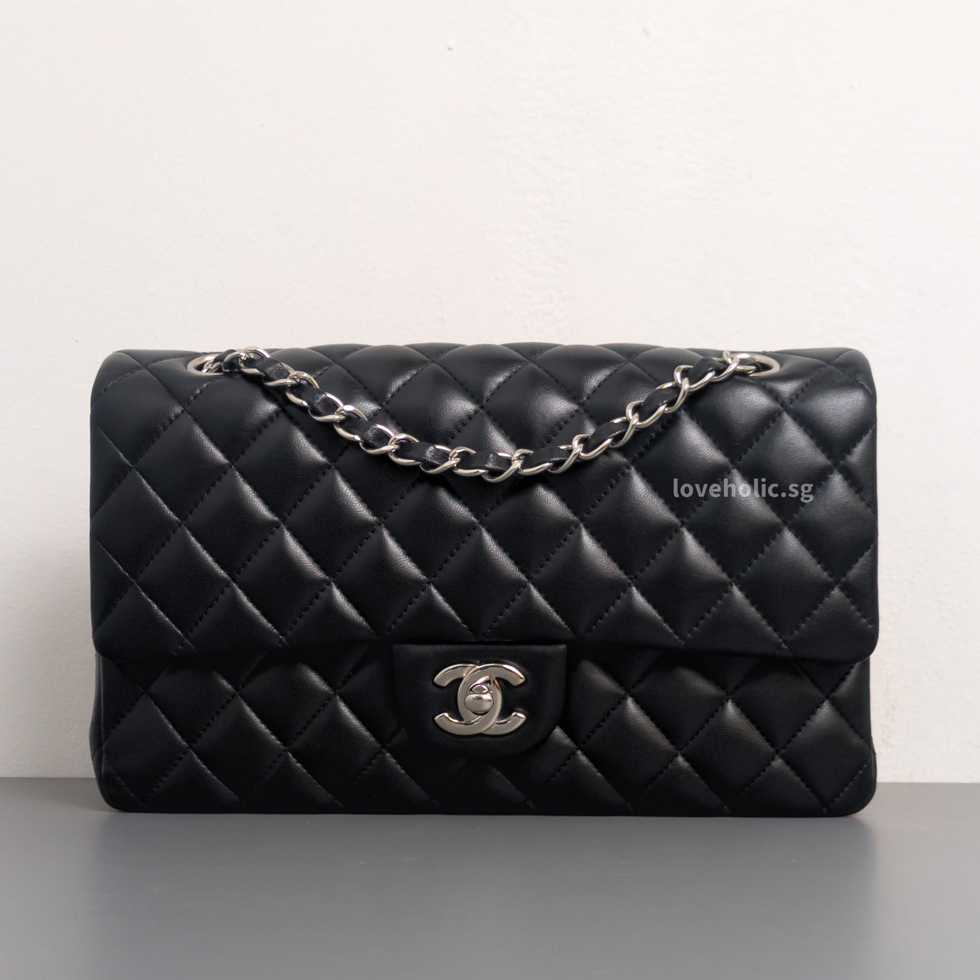 Chanel Classic Flap Medium | Black Lambskin Silver Hardware-front1