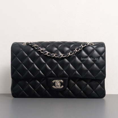 Chanel Classic Flap Medium | Black Lambskin Silver Hardware-front1