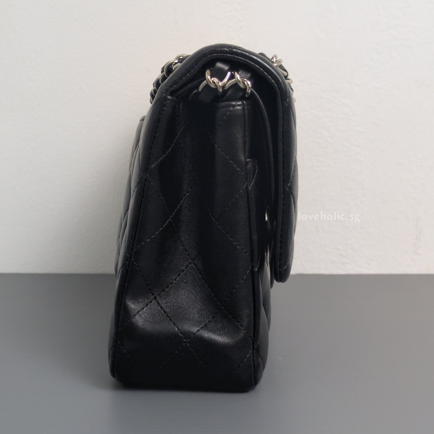 Chanel Classic Flap Medium | Black Lambskin Silver Hardware-side