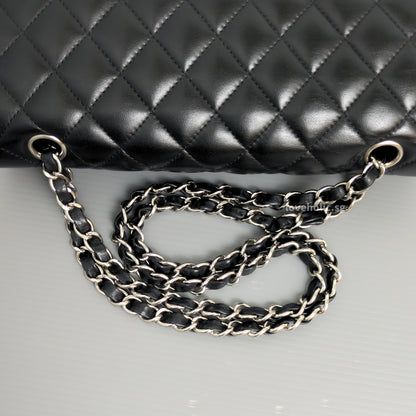 Chanel Classic Flap Medium | Black Lambskin Silver Hardware-details