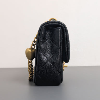 Square Flap Mini  23P Heart Crush | Black Caviar Brushed Gold Hardware