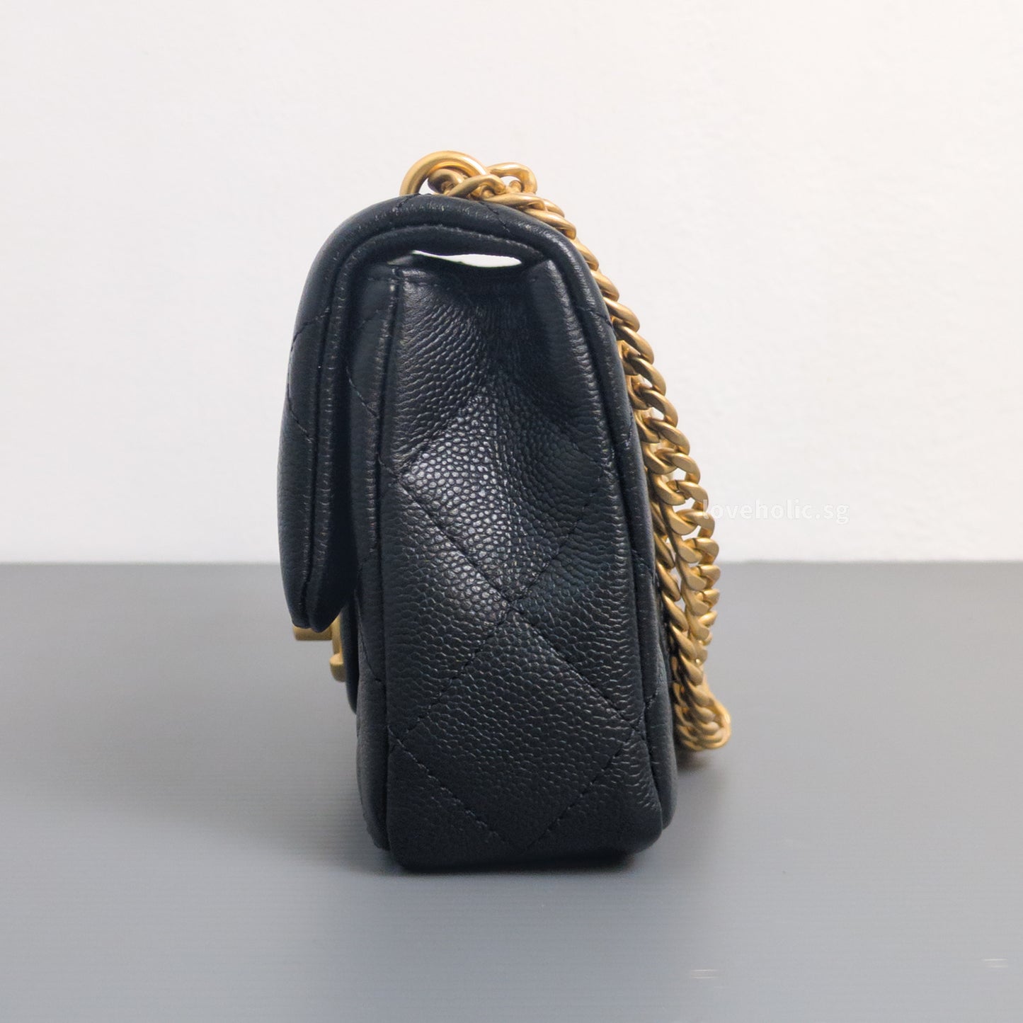 Square Flap Mini  23P Heart Crush | Black Caviar Brushed Gold Hardware