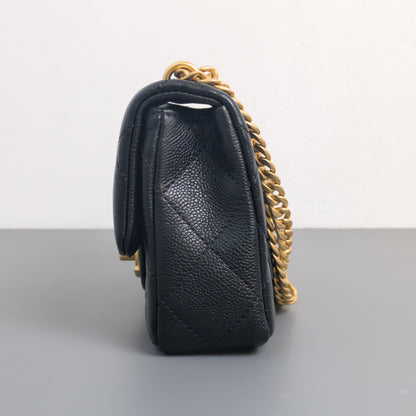 Square Flap Mini  23P Heart Crush | Black Caviar Brushed Gold Hardware