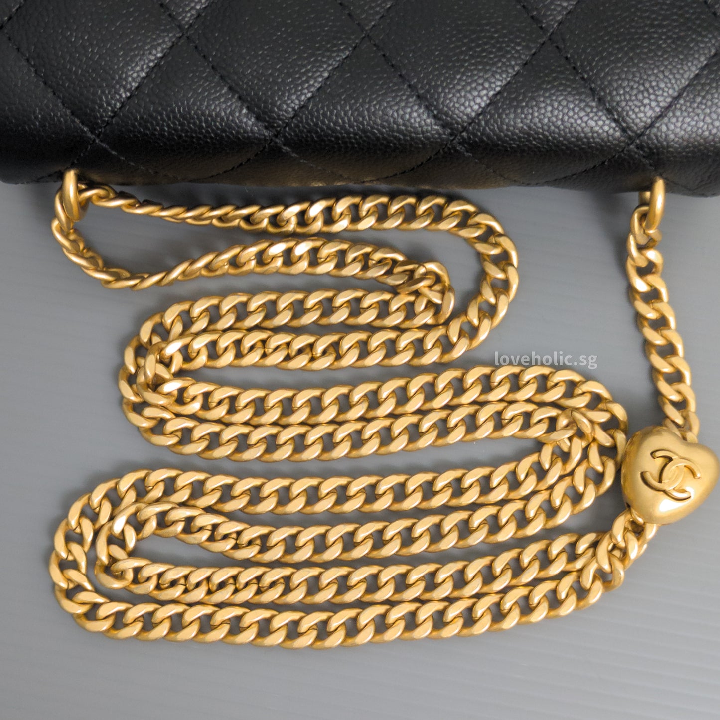 Square Flap Mini  23P Heart Crush | Black Caviar Brushed Gold Hardware