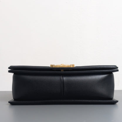 Boy Old Medium | Black Lambskin Brushed Gold Hardware