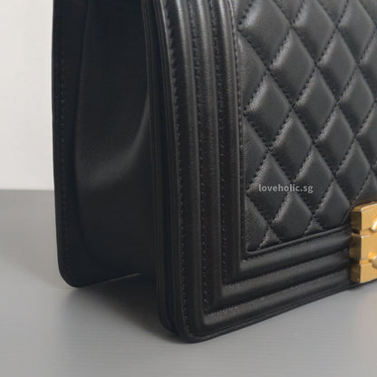Boy Old Medium | Black Lambskin Brushed Gold Hardware