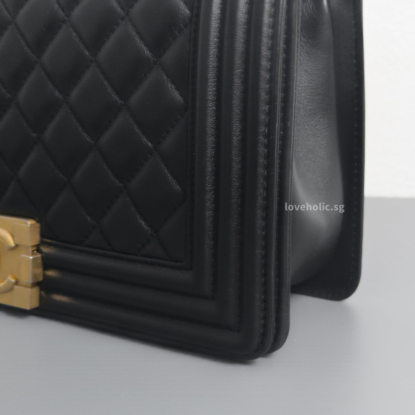 Boy Old Medium | Black Lambskin Brushed Gold Hardware