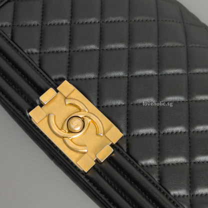 Boy Old Medium | Black Lambskin Brushed Gold Hardware
