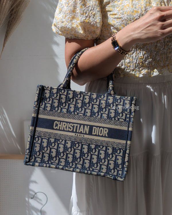 Tote Bag Small | Blue Dior Oblique Embroidery