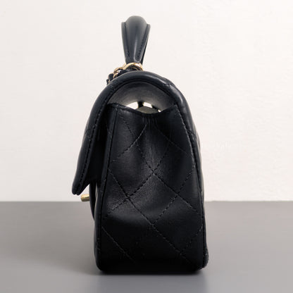 Mini Rectangle with Top Handle Black Lambskin Light Gold Hardware