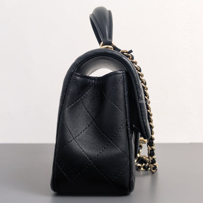 Mini Rectangle with Top Handle Black Lambskin Light Gold Hardware
