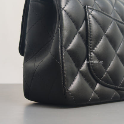 Mini Rectangle with Top Handle Black Lambskin Light Gold Hardware