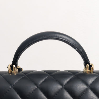 Mini Rectangle with Top Handle Black Lambskin Light Gold Hardware