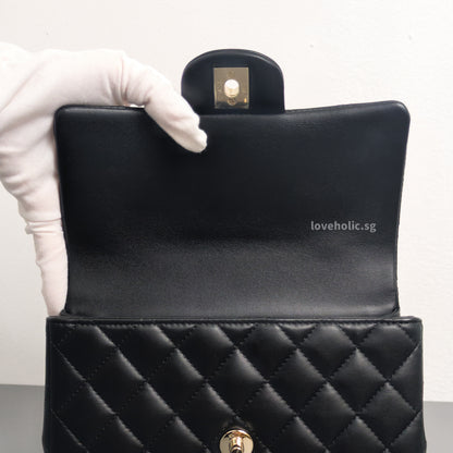 Mini Rectangle with Top Handle Black Lambskin Light Gold Hardware