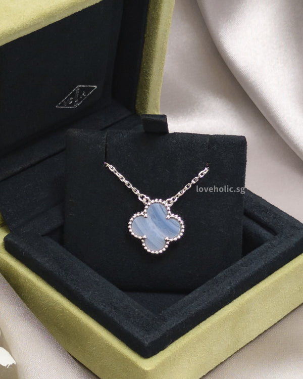 Van Cleef & Arpels VCA Vintage Alhambra Necklace Chalcedony 18K White Gold -front