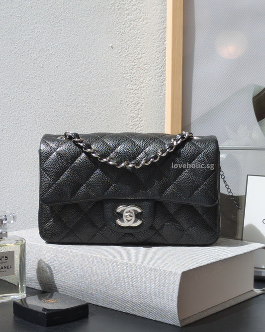 Chanel Mini Rectangle 18S Black Caviar Silver Hardware-front