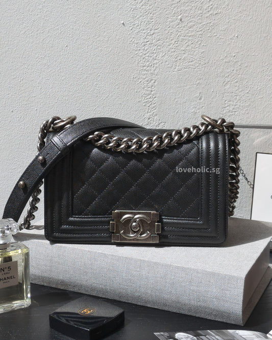 Chanel Boy Small | Black Caviar Ruthenium Hardware-front