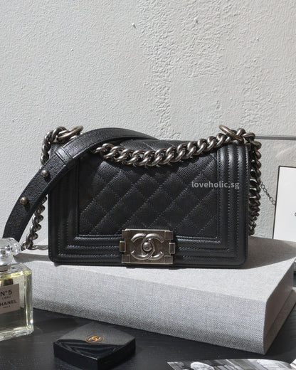 Chanel Boy Small | Black Caviar Ruthenium Hardware-front