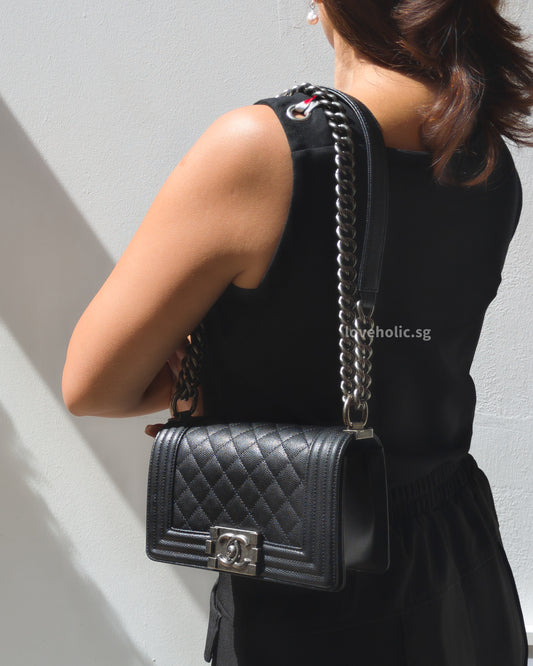 Chanel Boy Small | Black Caviar Ruthenium Hardware-model