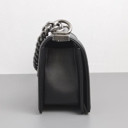 Chanel Boy Small | Black Caviar Ruthenium Hardware-details