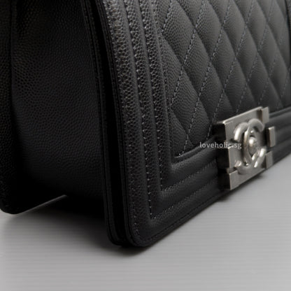 Chanel Boy Small | Black Caviar Ruthenium Hardware-details