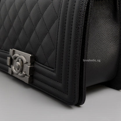 Chanel Boy Small | Black Caviar Ruthenium Hardware-details