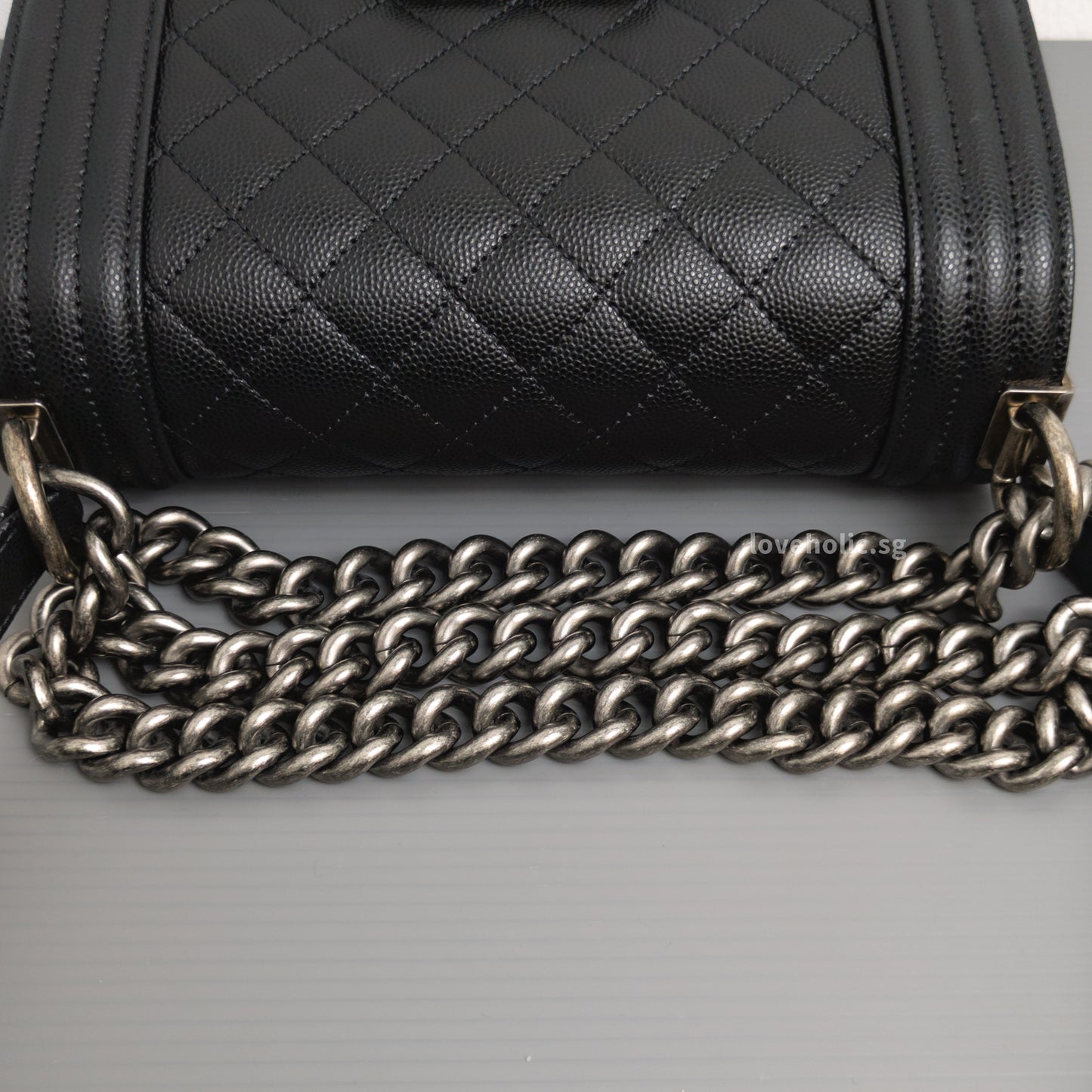 Chanel Boy Small | Black Caviar Ruthenium Hardware-details