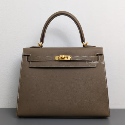 Hermes Kelly Sellier 25 | Etoupe Epsom Gold Hardware-front1