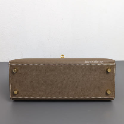 Hermes Kelly Sellier 25 | Etoupe Epsom Gold Hardware-details
