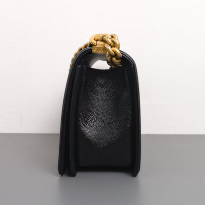 Chanel Boy Old Medium | Black Caviar Brushed Gold Hardware-side