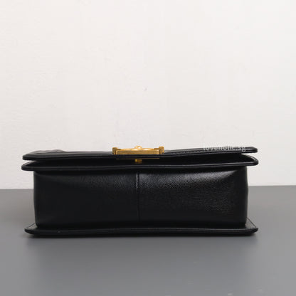 Chanel Boy Old Medium | Black Caviar Brushed Gold Hardware-details