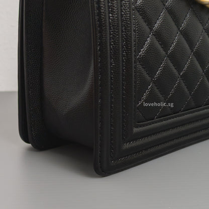 Chanel Boy Old Medium | Black Caviar Brushed Gold Hardware-details