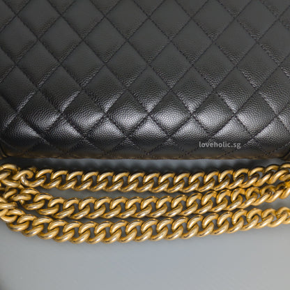 Chanel Boy Old Medium | Black Caviar Brushed Gold Hardware-details