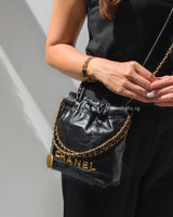 Chanel 22 Bag Mini | Black Shiny Calfskin Brushed Gold Hardware-model