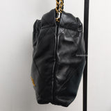 Chanel 22 Bag Mini | Black Shiny Calfskin Brushed Gold Hardware-side