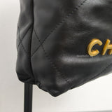 Chanel 22 Bag Mini | Black Shiny Calfskin Brushed Gold Hardware-details