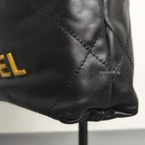 Chanel 22 Bag Mini | Black Shiny Calfskin Brushed Gold Hardware-details