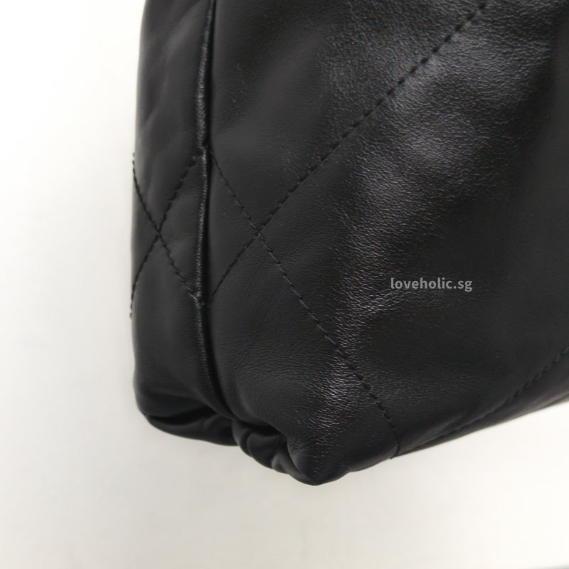 Chanel 22 Bag Mini | Black Shiny Calfskin Brushed Gold Hardware-details