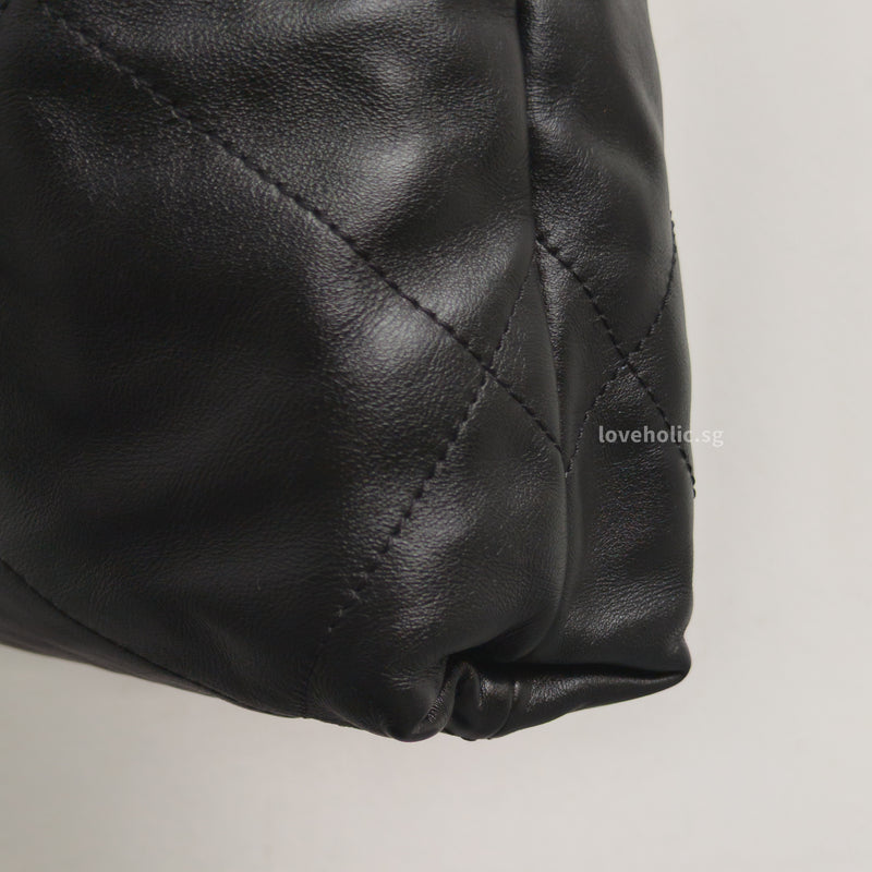 Chanel 22 Bag Mini | Black Shiny Calfskin Brushed Gold Hardware-details