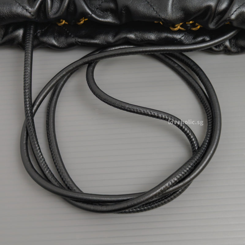 Chanel 22 Bag Mini | Black Shiny Calfskin Brushed Gold Hardware-details